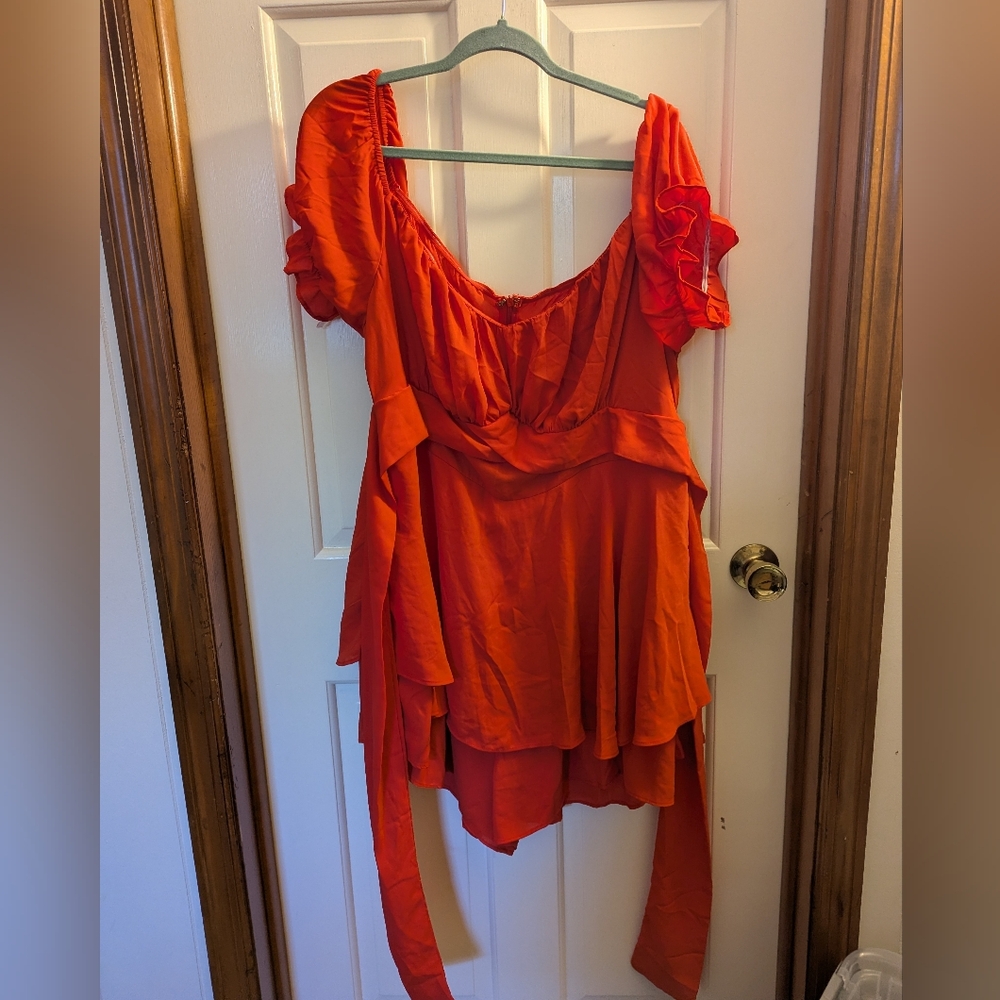 SHEIN Red Ruffle Sleeve Romper - Size 4X